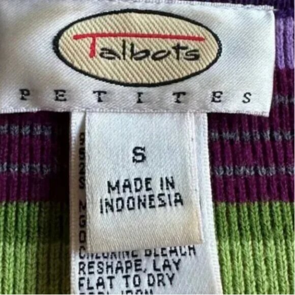 Talbots Striped V-Neck 3/4 Sleeve Sweater Size Purple Green Petite Small - Picture 5 of 6